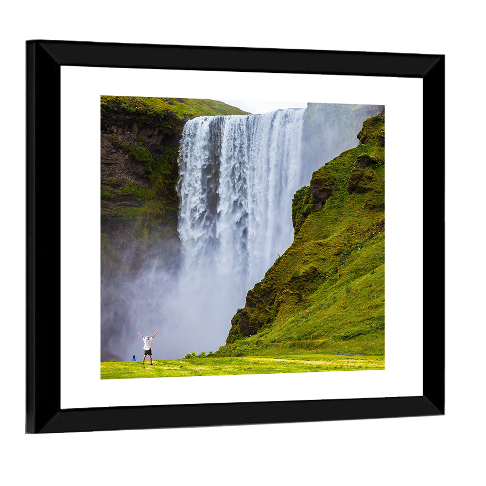 Skogafoss Waterfall with Moss Covered Cliffs Wall Art
