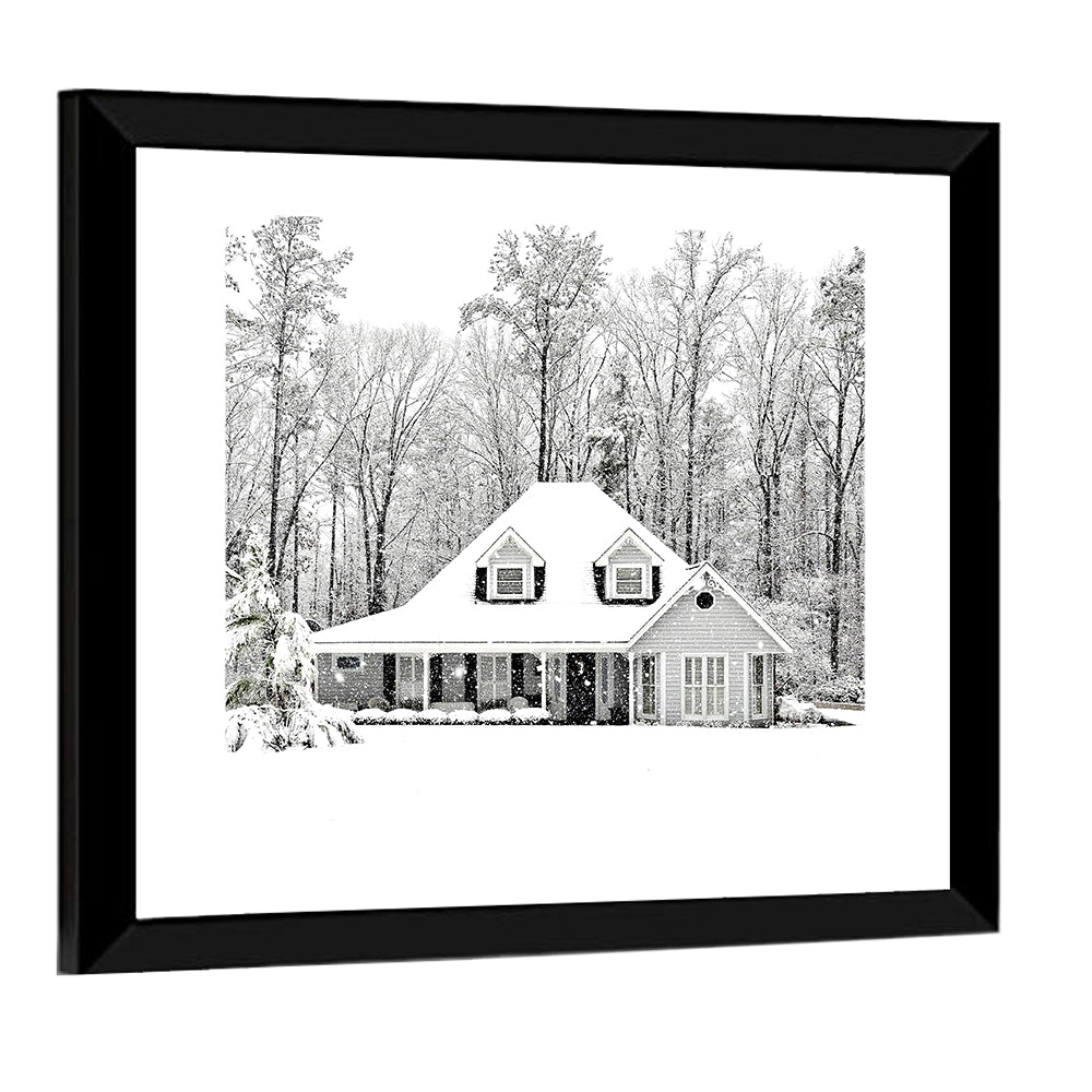 Frosty Winter House Landscape Wall Art