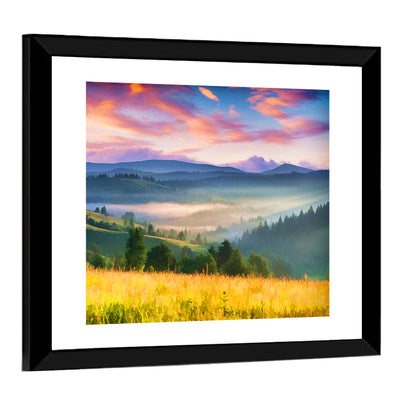 Sunrise Mist Over Mountain Meadow Wall Art