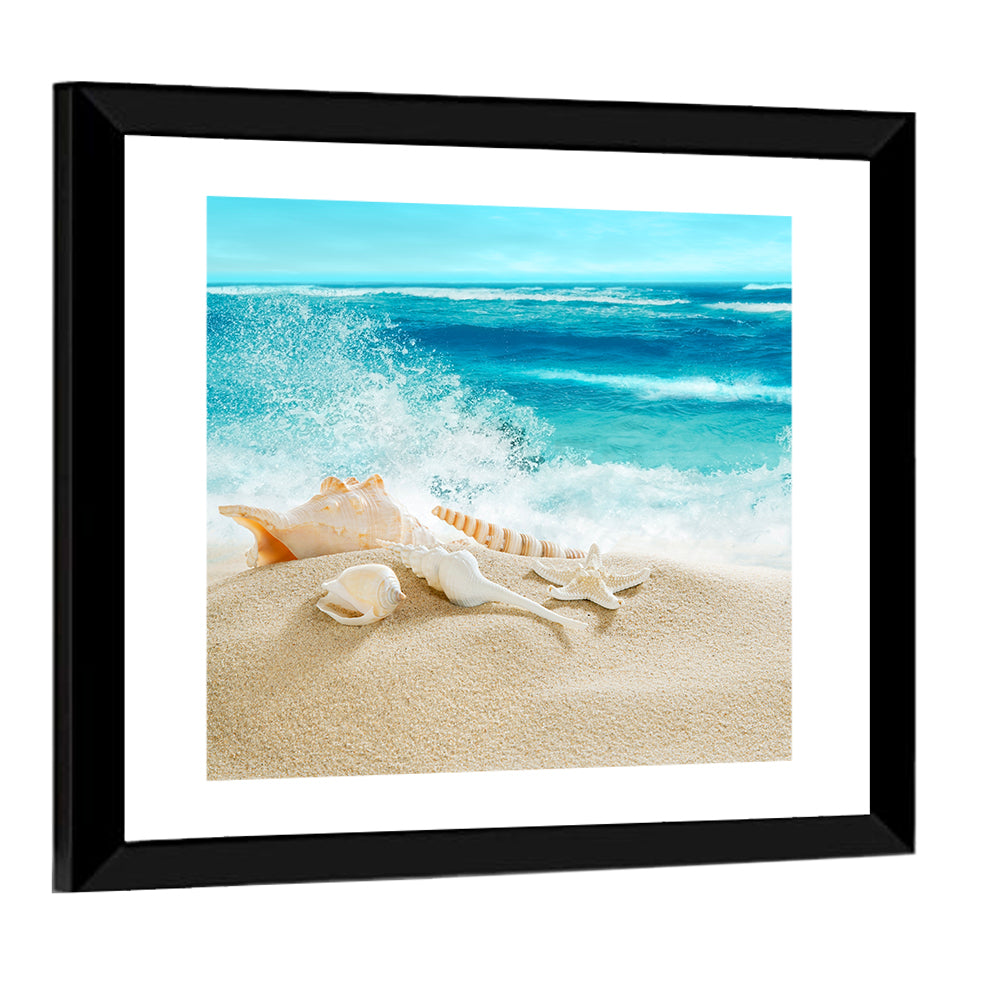 Seashells and Splashing Waves Wall Art