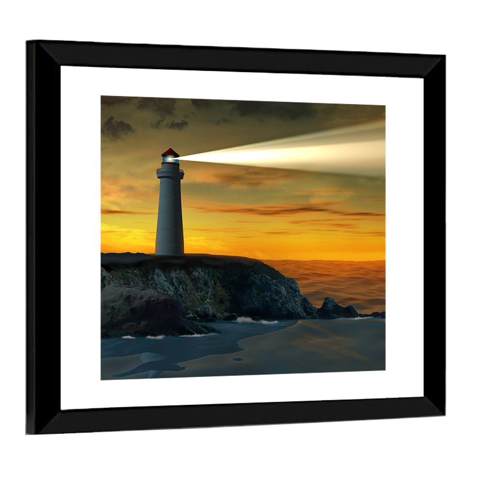 Solitary Lighthouse at Sunset Wall Art