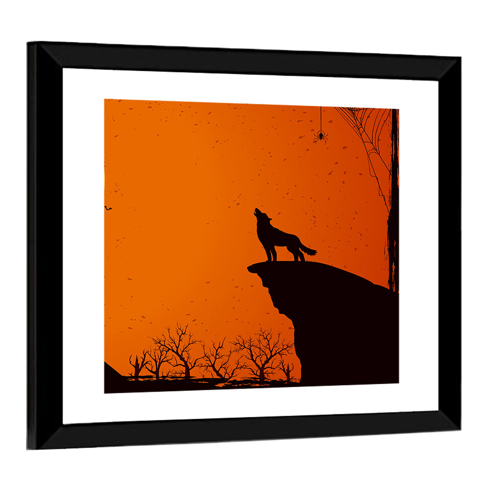 Howling Wolf Under Full Moon Wall Art