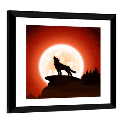 Wolf Howling to Moon Wall Art