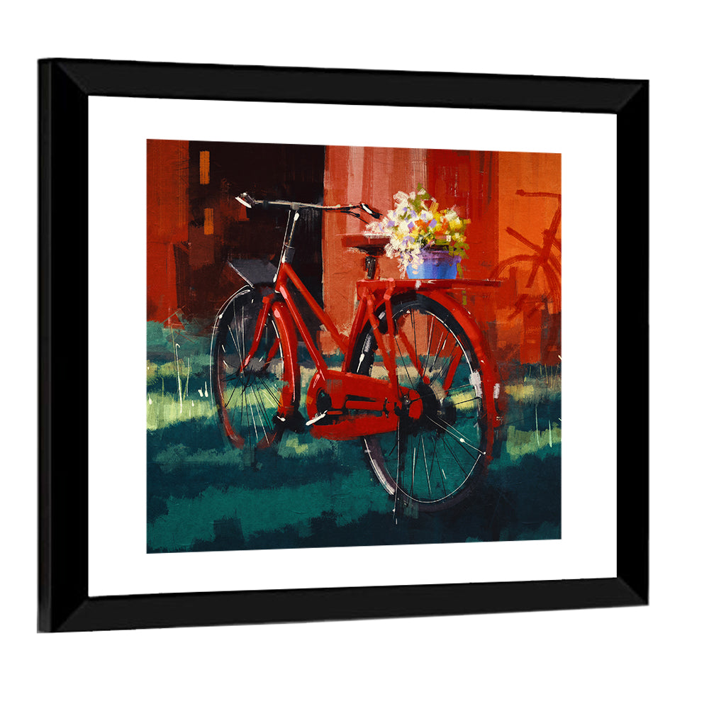 Vintage Bicycle with Floral Basket Wall Art