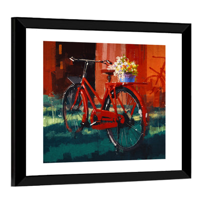 Vintage Bicycle with Floral Basket Wall Art