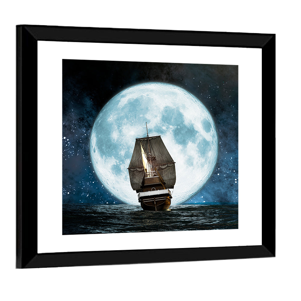 Moonlit Sailboat at Sea Wall Art