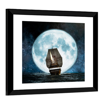 Moonlit Sailboat at Sea Wall Art