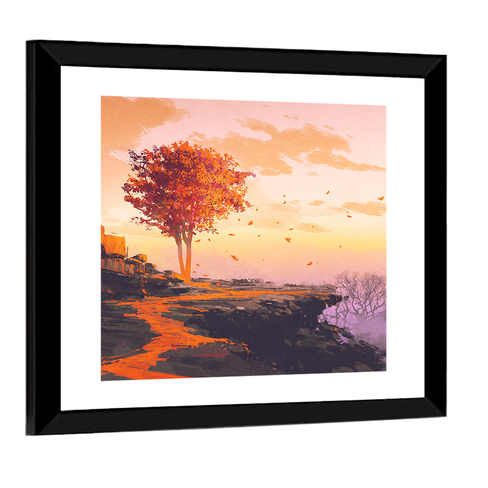 Melting Autumn Tree on Cliff Wall Art