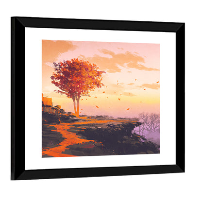 Melting Autumn Tree on Cliff Wall Art