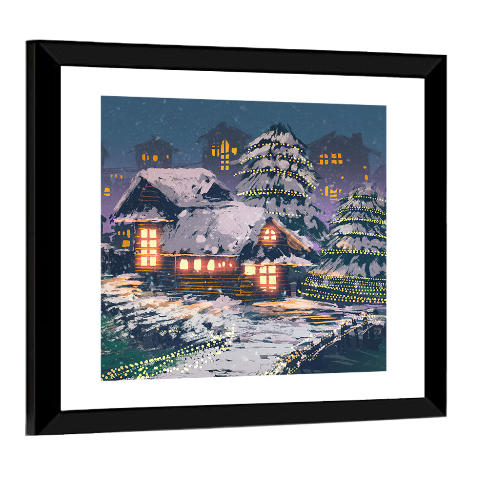 Christmas Night Village Scene Wall Art