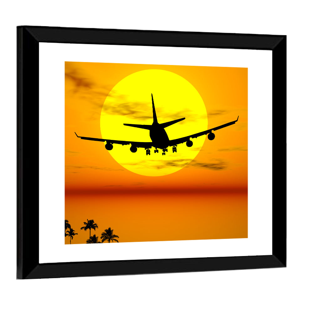 Airplane Silhouette at Sunset Wall Art