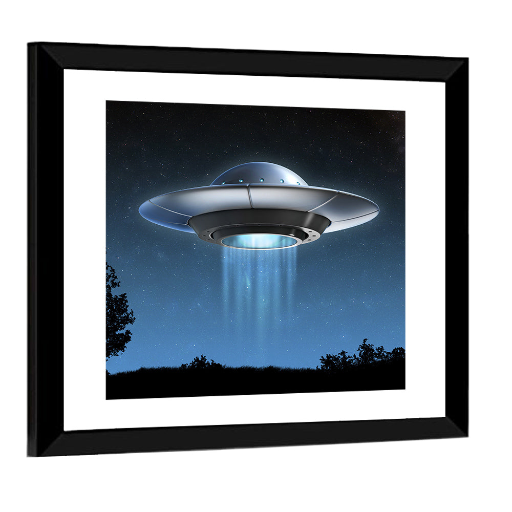 Ufo Over Silhouetted Grassland Wall Art