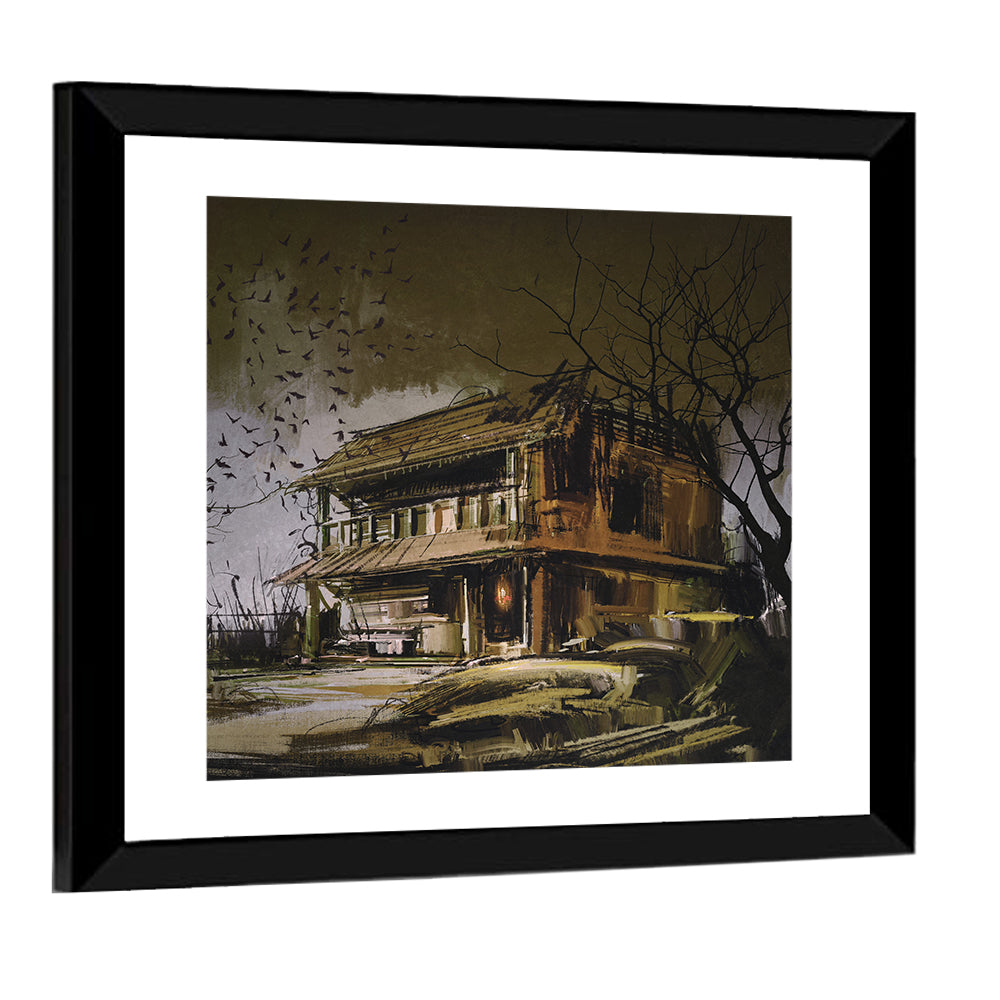 Halloween House at Dusk Wall Art
