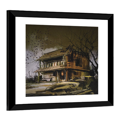 Halloween House at Dusk Wall Art