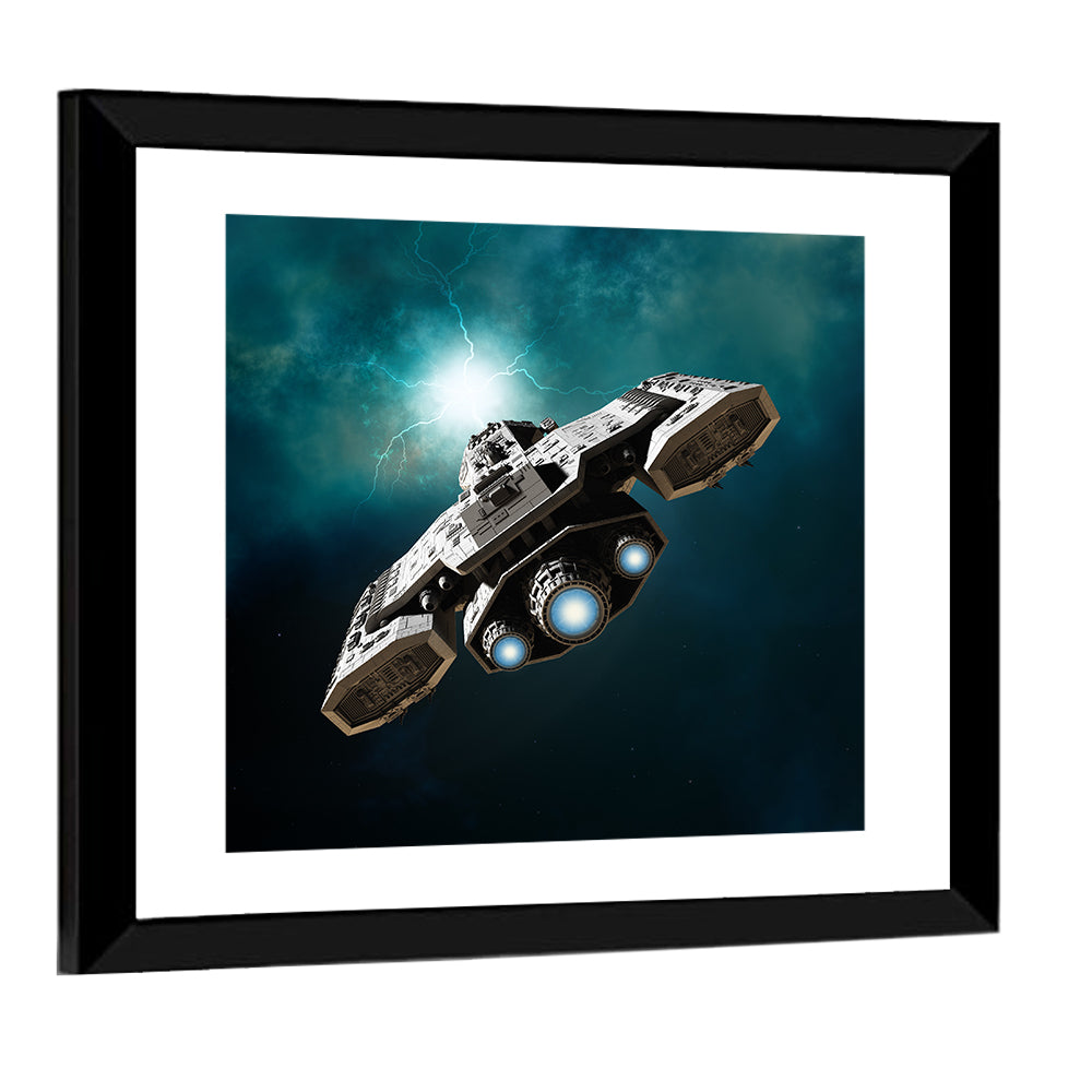 Low Angle Starship with Blue Thrusters Wall Art