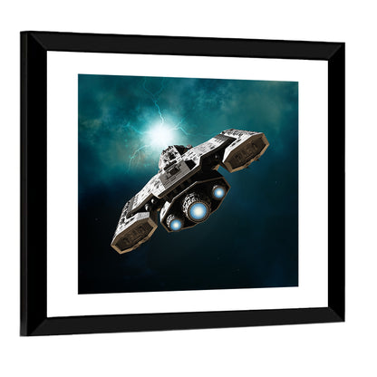 Low Angle Starship with Blue Thrusters Wall Art