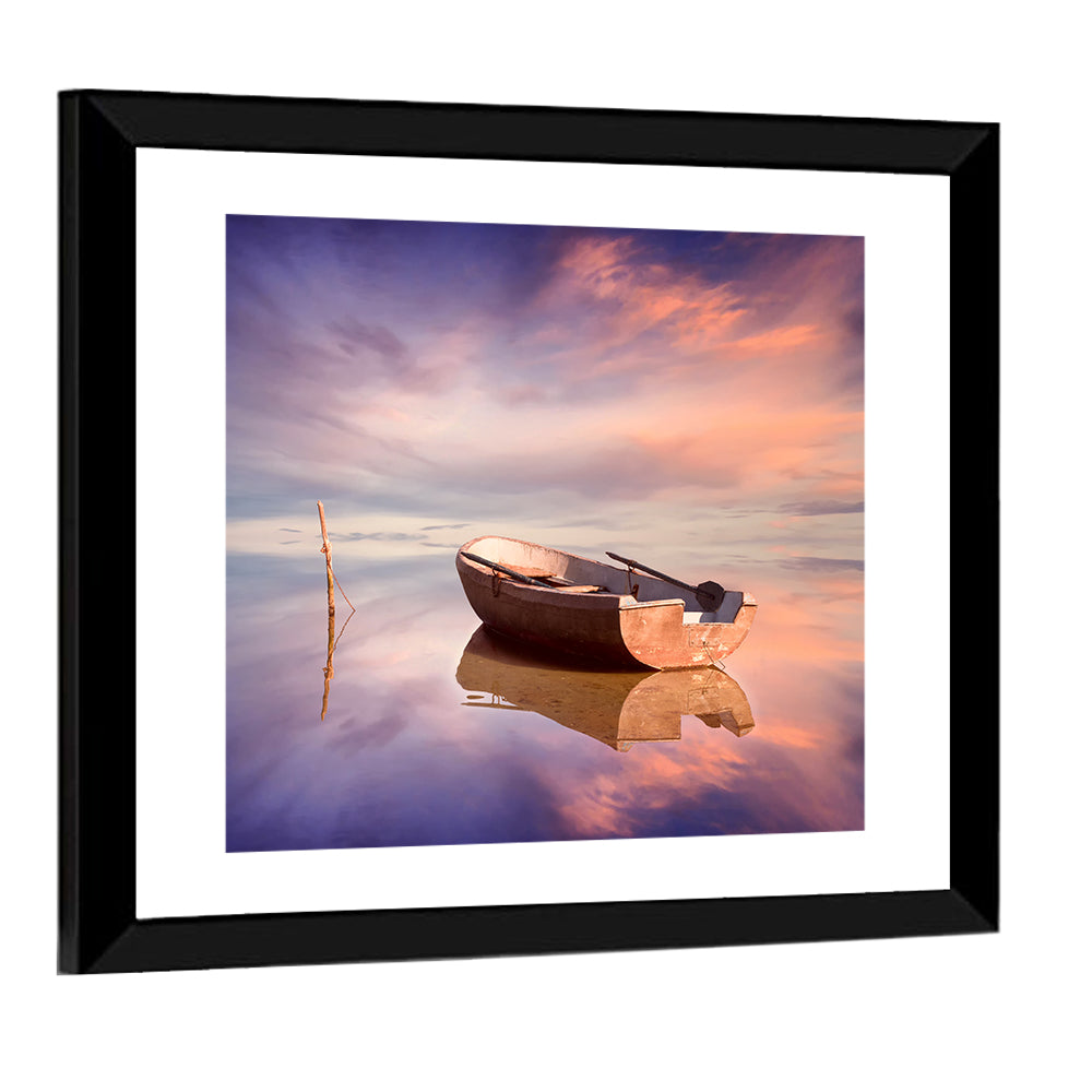 Lonely Boat at Sunset Wall Art