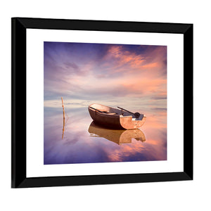 Lonely Boat At Sunset Wall Art