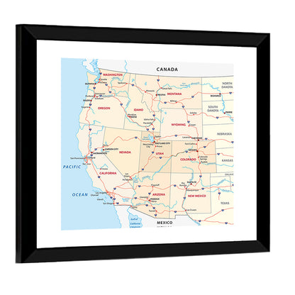 Western United States Map Wall Art