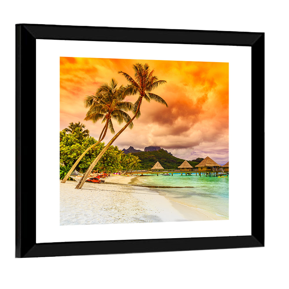 Bora Bora Overwater Bungalows at Sunset Wall Art