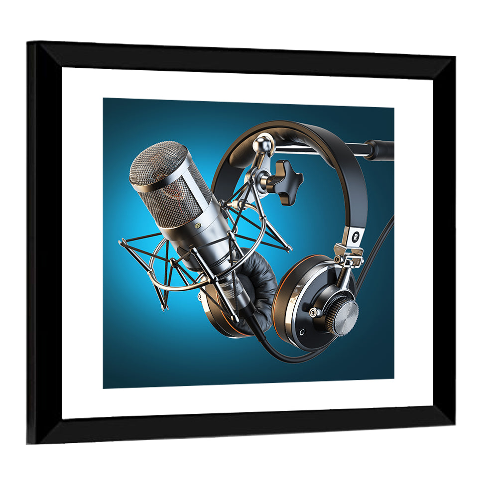Condenser Microphone and Headphones Wall Art