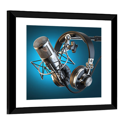 Condenser Microphone and Headphones Wall Art