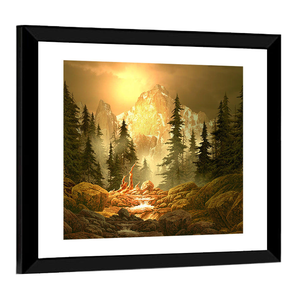 Rockies Mountain Stream at Golden Hour Wall Art