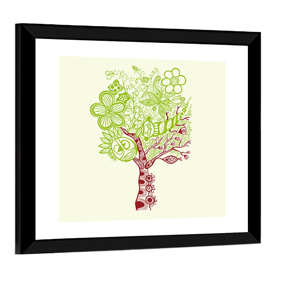 Surreal Tree with Sun Face Wall Art