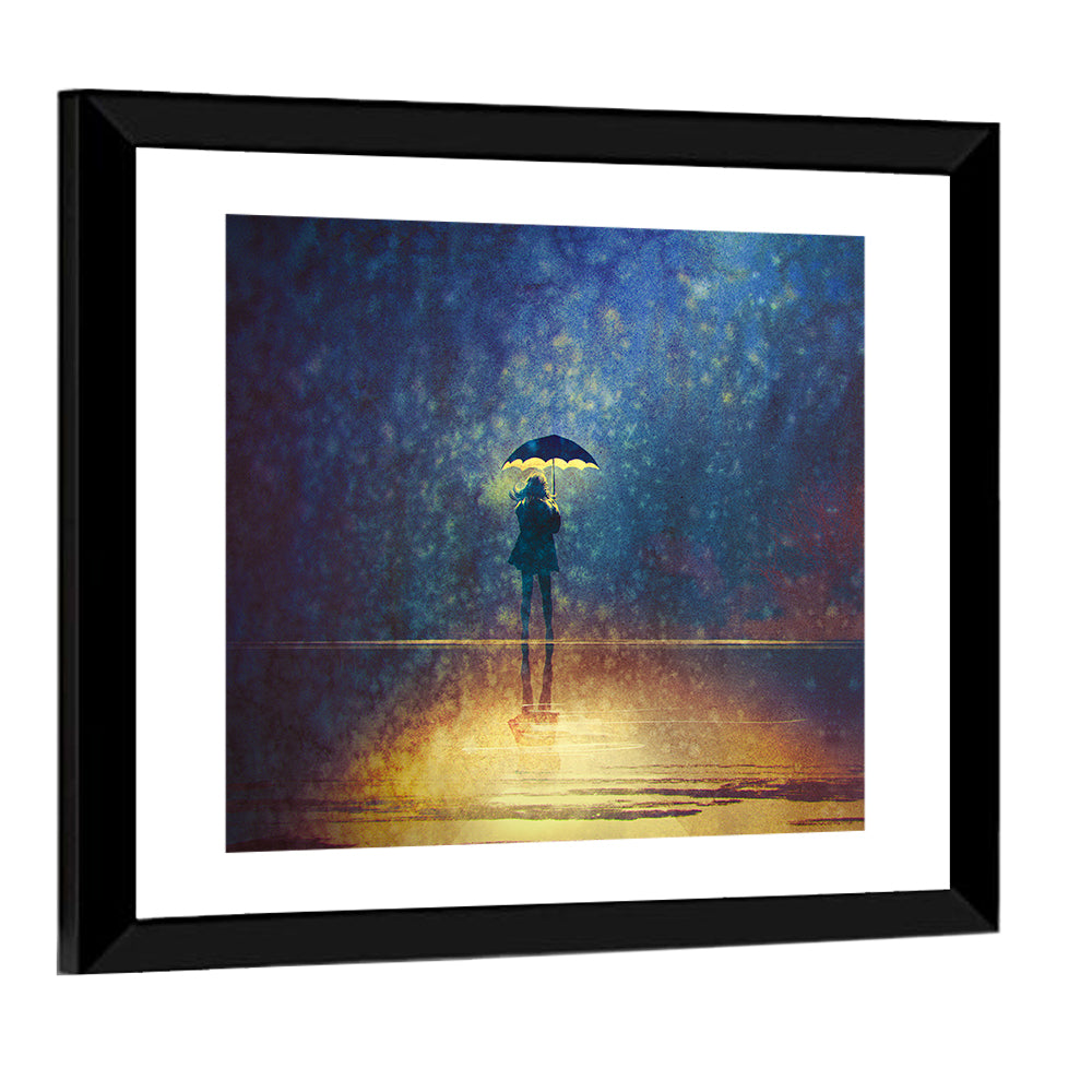 Woman Under Glowing Umbrella Wall Art