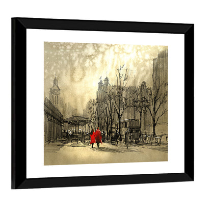 Couple Walking On Street Wall Art