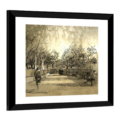 Late Afternoon Park Walkway Sketch Wall Art