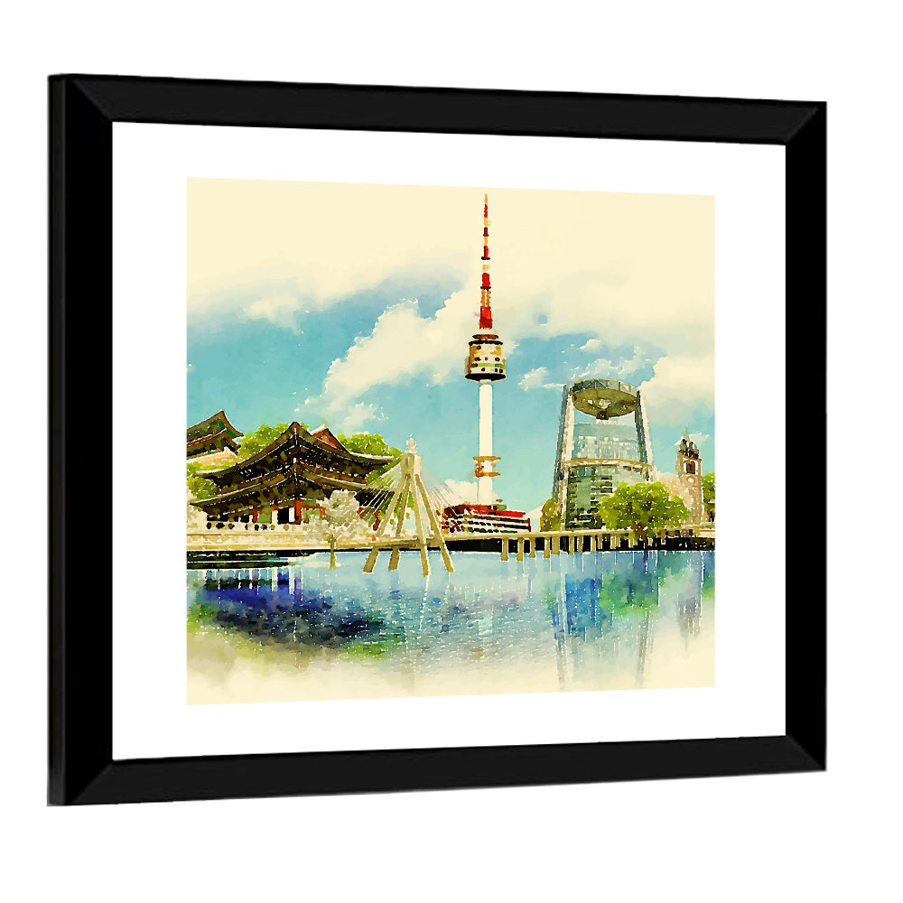 Seoul Skyline with N Seoul Tower Wall Art