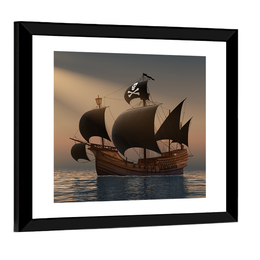 Pirate Ship at Sunset Wall Art