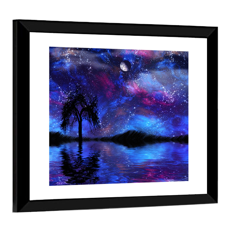 Moonlit Nebula Lake Wall Art