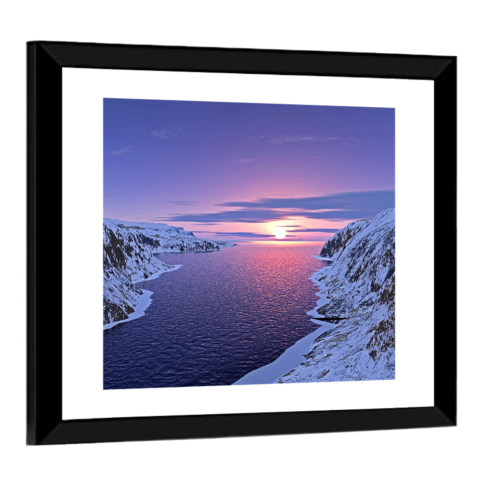 Snow-capped Mountain Fjord Sunset Wall Art