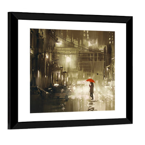 Woman In Rainy Night Wall Art