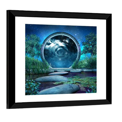 Stone Portal on Moonlit Lake Wall Art