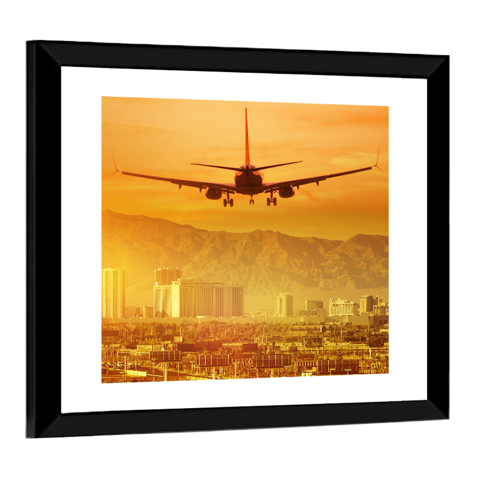 Las Vegas Sunset Plane Landing Wall Art