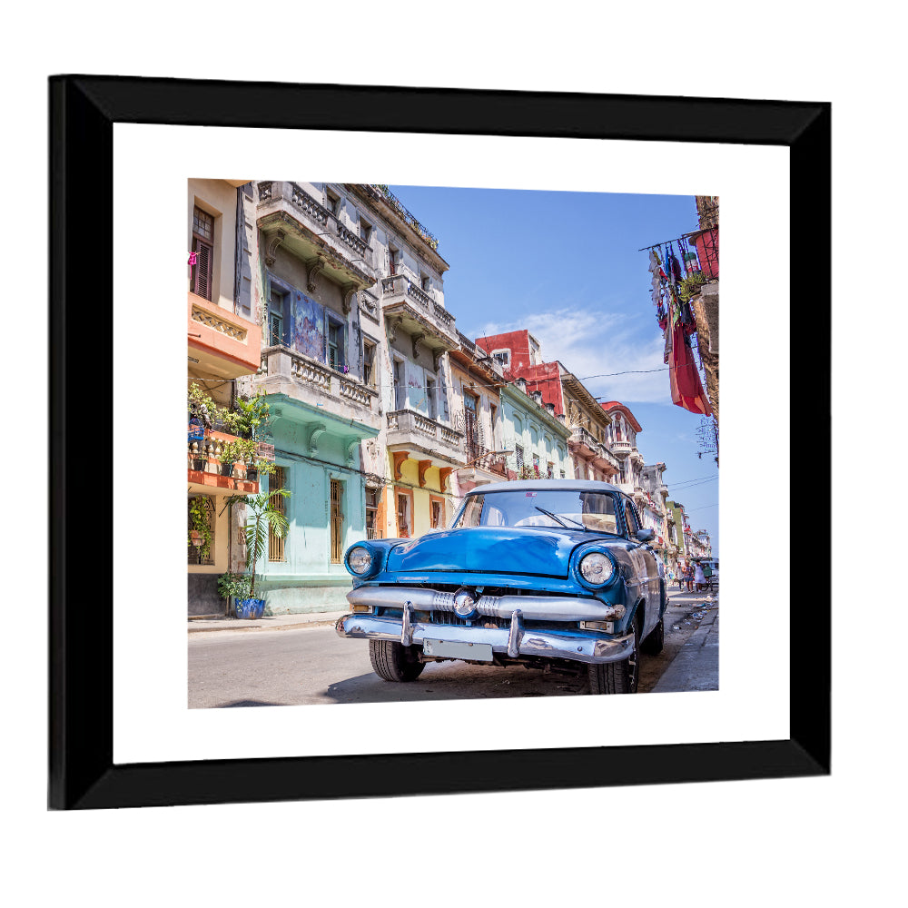 Vintage American Car on Colorful Street Wall Art