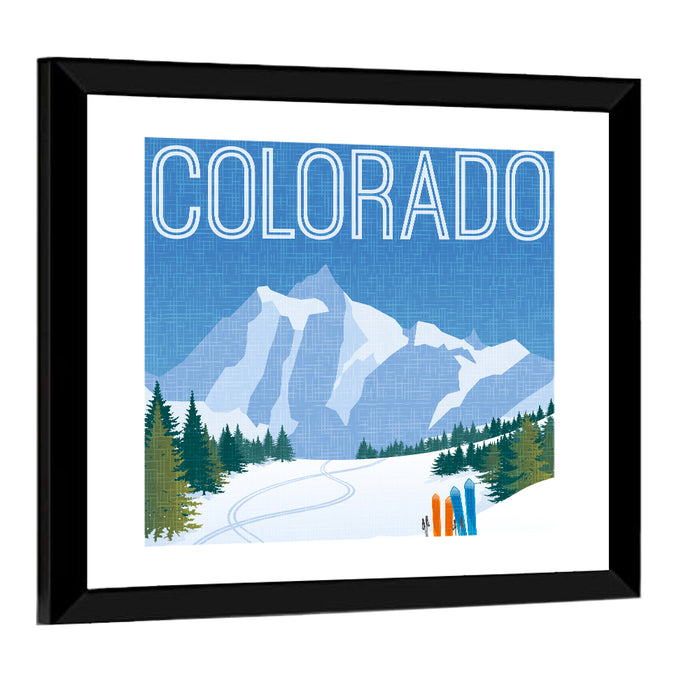 Retro Colorado Ski Scene Wall Art as a framed print