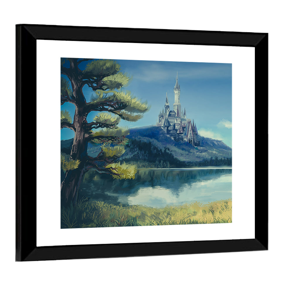 Hilltop Castle Beside a Pine Lake Wall Art