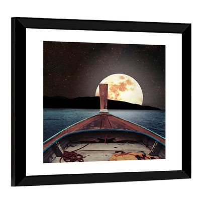 Longtail Boat Under Full Moon Wall Art