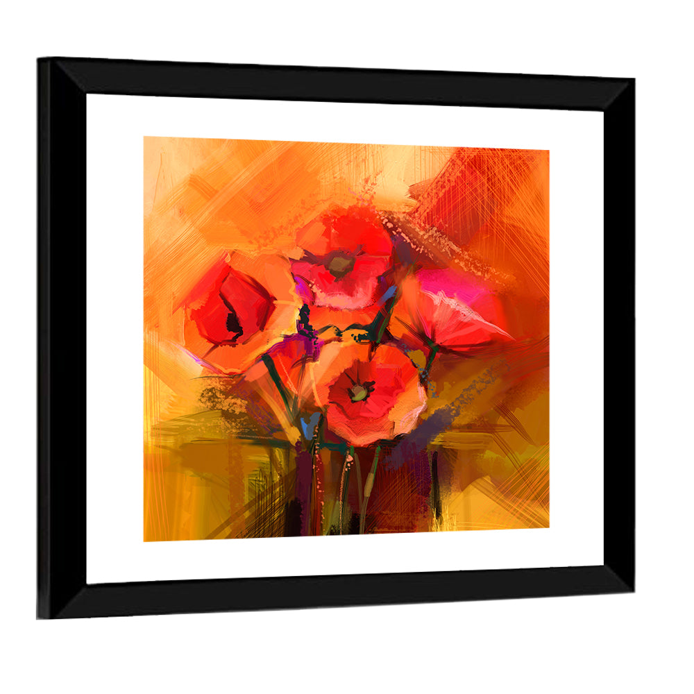 Impasto Red Poppy Bouquet Wall Art
