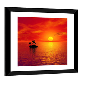 Small Island With Coconut Trees Sunset Wall Art