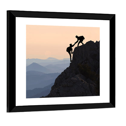 Sunset Mountaineering Silhouette Wall Art