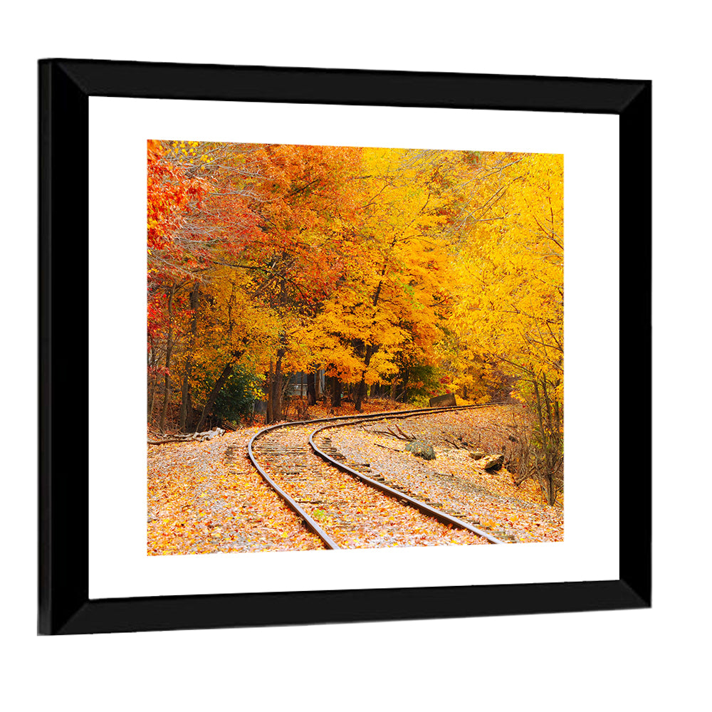 Curving Railroad Through Autumn Forest Wall Art