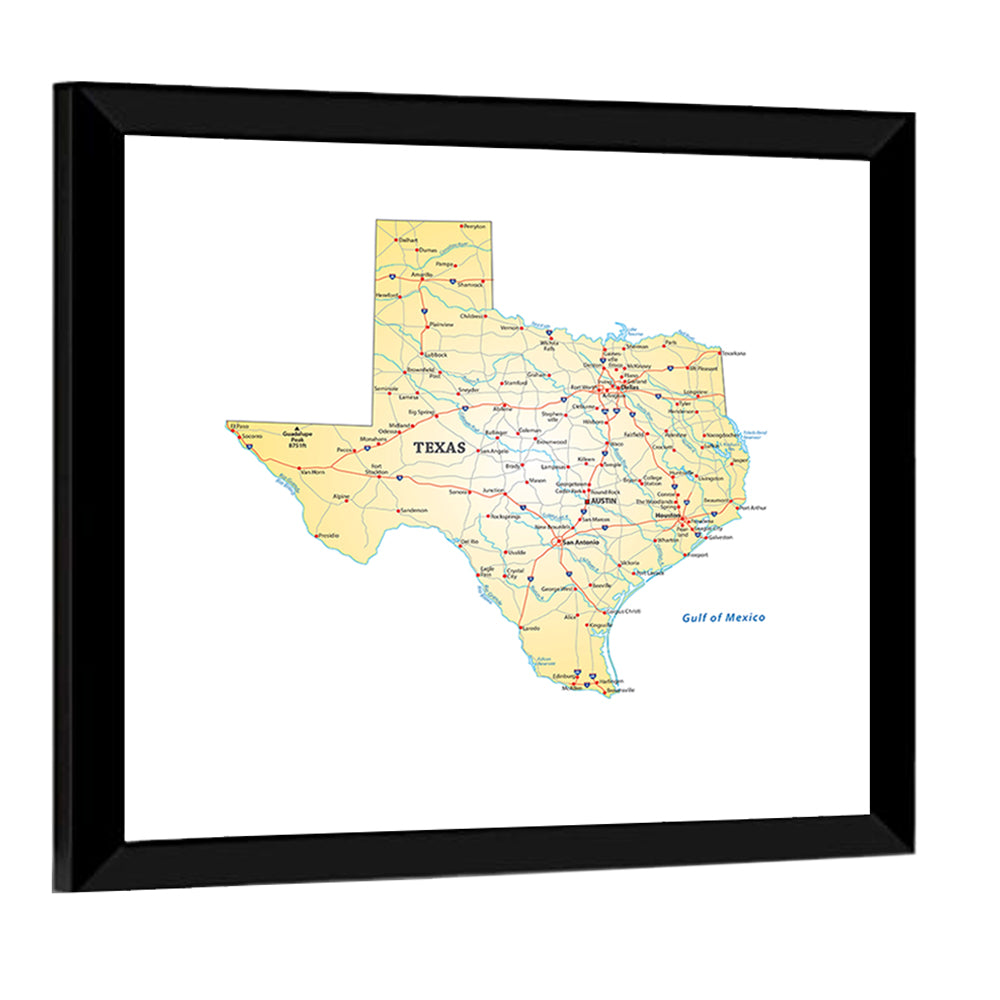 Texas Road Map Illustration Wall Art