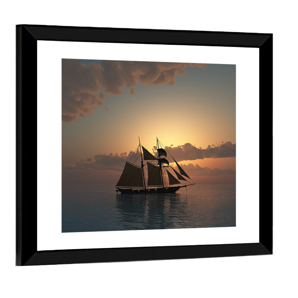 Golden Schooner at Sunset Wall Art