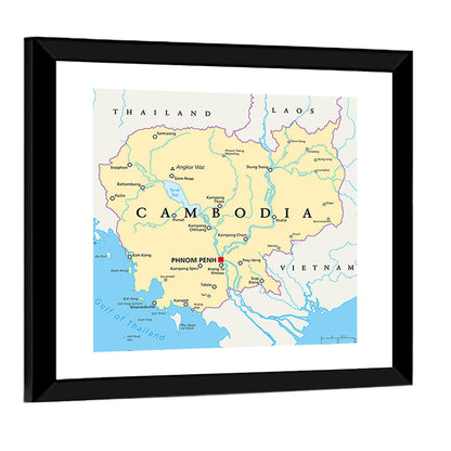 Cambodia Political Map Wall Art