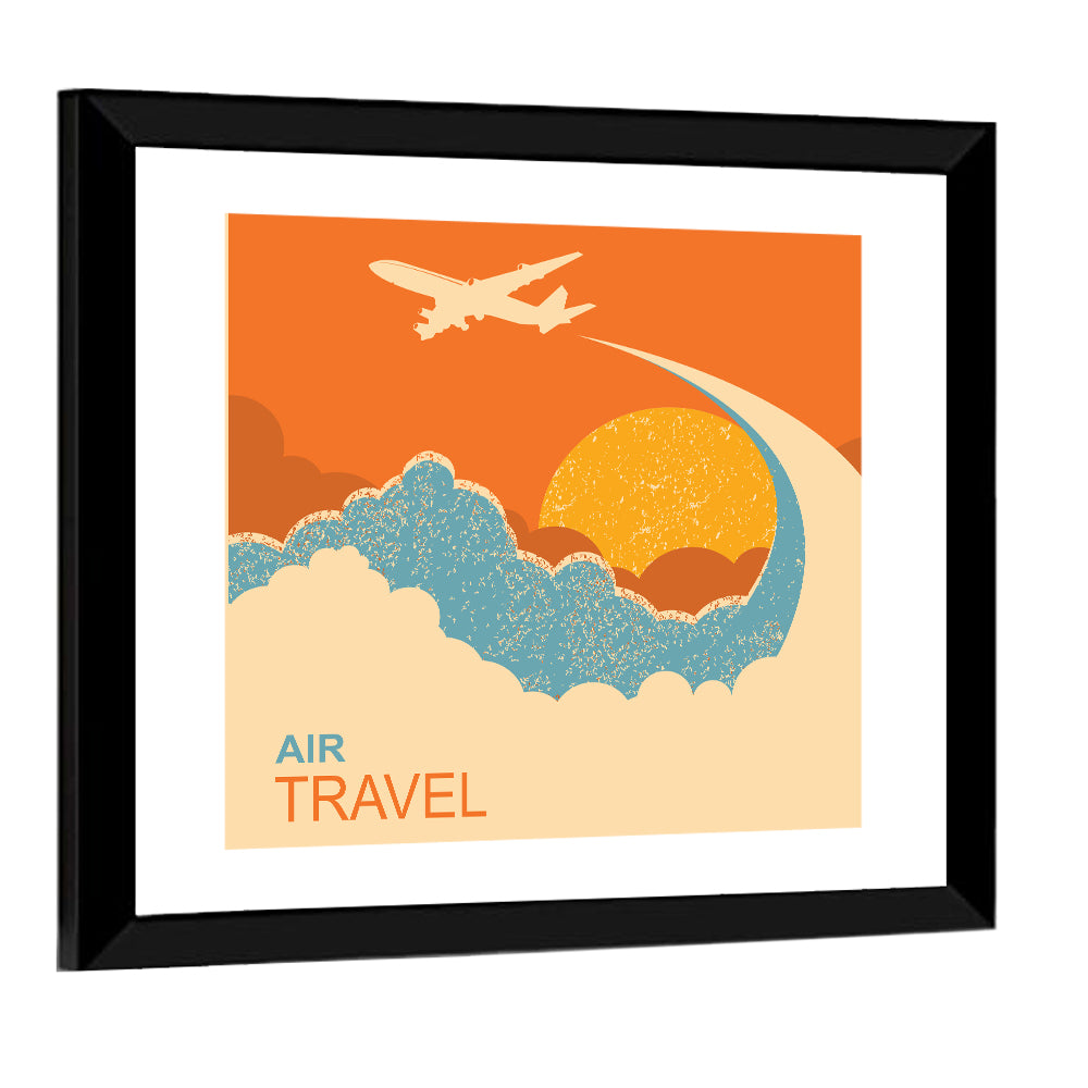 Retro Airplane at Sunset Illustration Wall Art